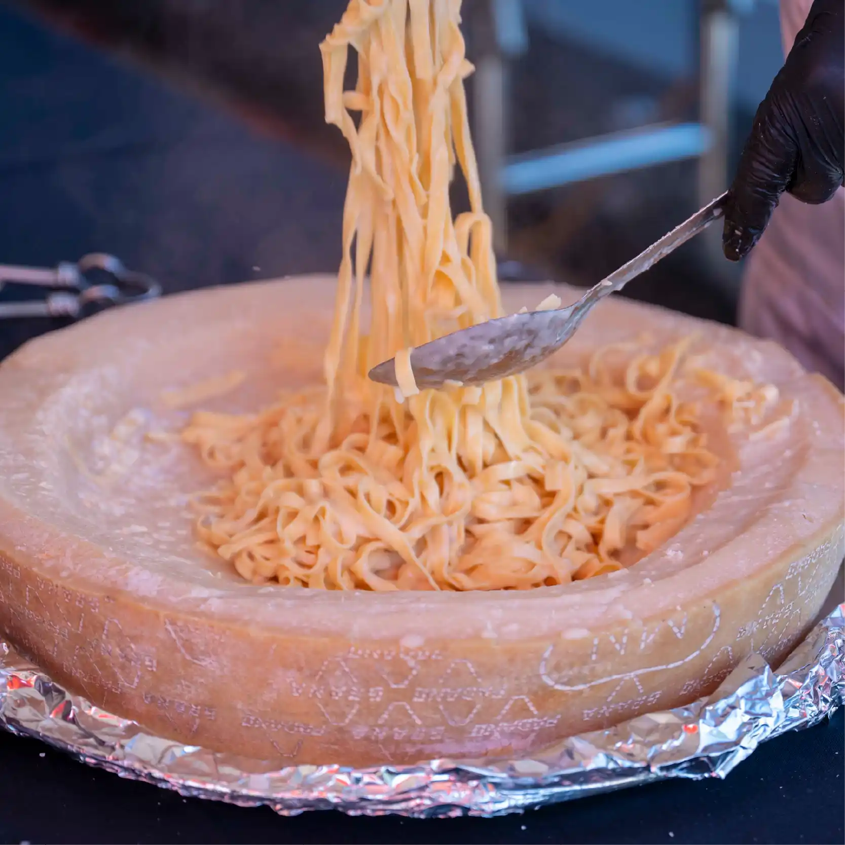 Close up shot on a cheesy pasta